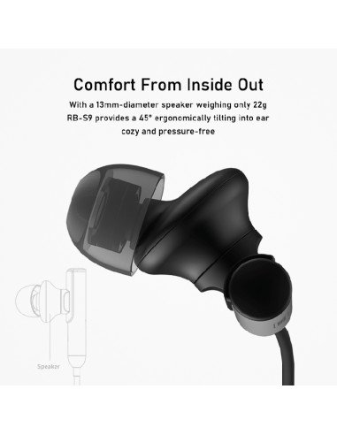 Belaidės sportinės ausinės su kakliuku REMAX RB-S9 Bluetooth 5.3, juoda — vaizdas 3
