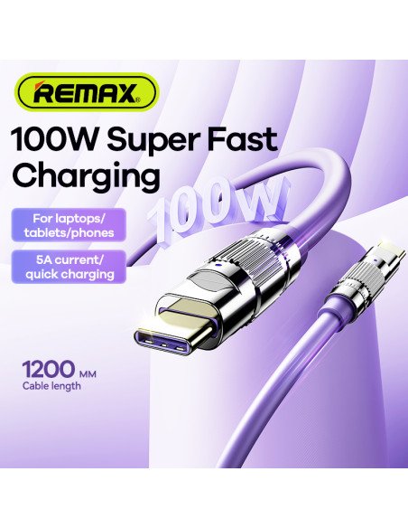 Greito įkrovimo kabelis REMAX RC-C055 100W cinko lydinio su apšvietimu USB-C į USB-C