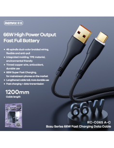 REMAX Bosu Series 66W All-compatible Fast Charging Data Cable RC-C065 A-C 1.2M (USB-Type C), Black 2