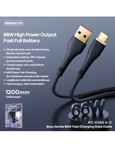 Greito įkrovimo kabelis REMAX RC-C065 66W USB-A...
