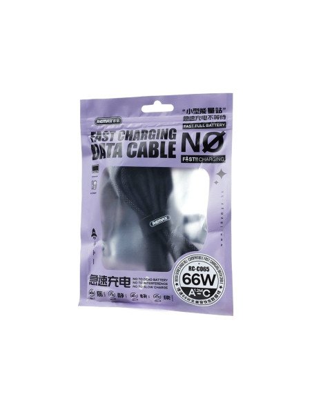 Greito įkrovimo kabelis REMAX RC-C065 66W USB-A į USB-C, 1.2m, juodas