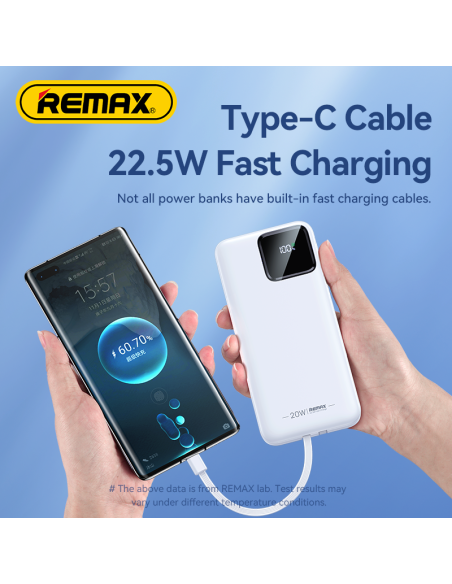 REMAX Power Bank 10000mAh with Built-in Type-C and Lightning Cables RPP-500, Black — view 10