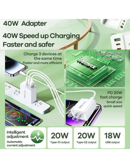 REMAX RP-U123 Kiddy Series 40W įkroviklis USB 2xType C