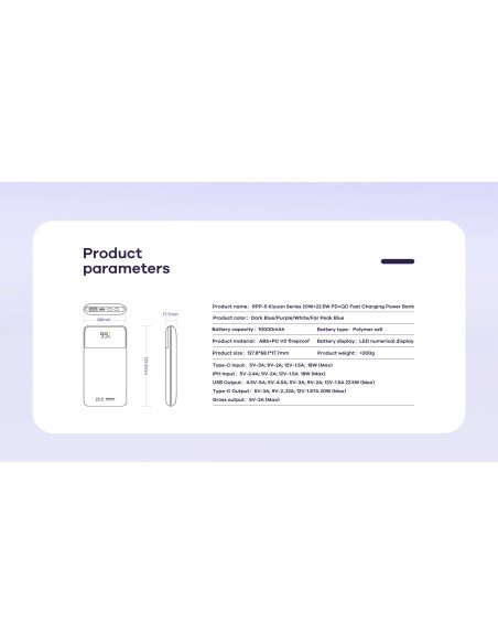 Greito įkrovimo išorinė baterija (Powerbank) REMAX RPP-5 10000mAh 22.5W, tamsiai mėlyna — vaizdas 5