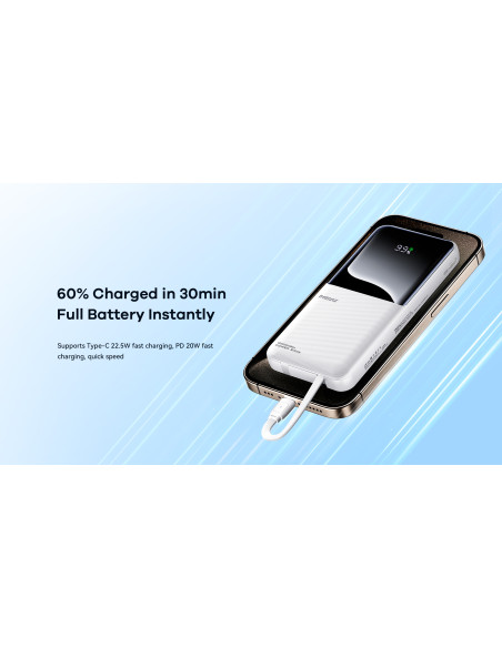 REMAX RPP-679 greito įkrovimo išorinė baterija - powerbank su 2 integ.kabeliais 10000mAh, juoda