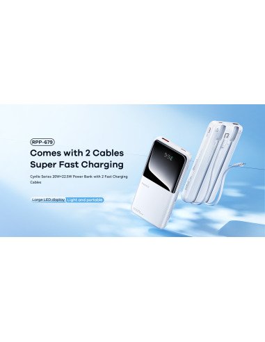 Greito įkrovimo išorinė baterija (Powerbank) REMAX RPP-679 10000mAh su 2 įmontuotais kabeliais, juoda — vaizdas 7