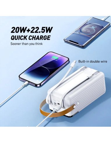 Išorinė baterija (Powerbank) REMAX RPP-565 60000mAh su įmontuotais kabeliais ir LED šviestuvu, pilka — vaizdas 2