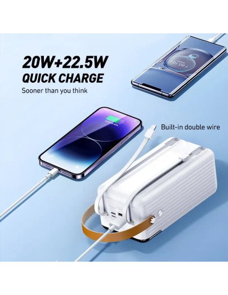 Išorinė baterija (Powerbank) REMAX RPP-565 60000mAh su įmontuotais kabeliais ir LED šviestuvu, pilka — vaizdas 2