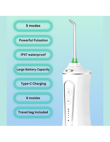 Oral irrigtor Fit2 with 6 nozzles and travel bag