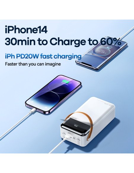 Išorinė baterija (Powerbank) REMAX RPP-565 60000mAh su įmontuotais kabeliais ir LED šviestuvu, pilka — vaizdas 11