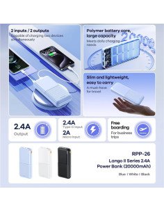 Išorinė baterija (Powerbank) REMAX RPP-26 20000mAh 2.4A 2×USB, juoda 2