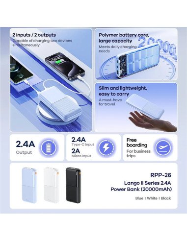 REMAX Power Bank 20000mAh 2.4A 2×USB RPP-26, Black — view 2