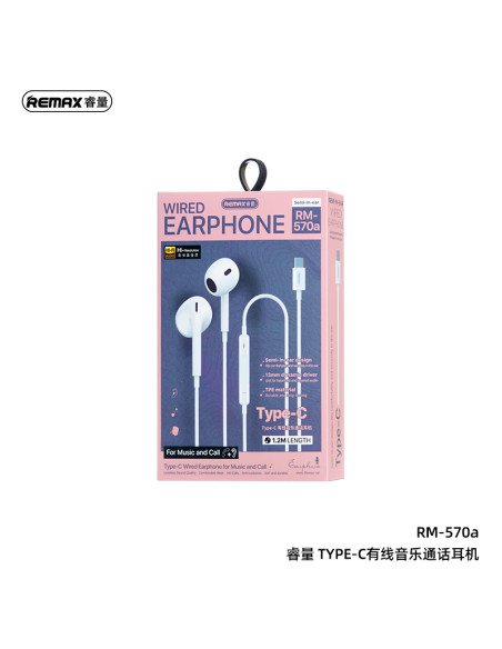 REMAX RM-570a Wired Earbuds for Music & Call, White