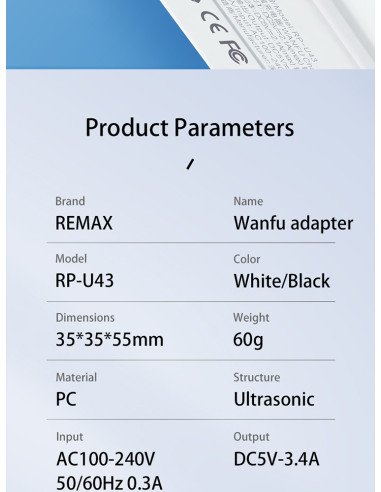 Sieninis įkroviklis REMAX RP-U43 3.4A 4×USB, juodas — vaizdas 7
