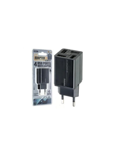 REMAX DC5V/3.4A Fast Charger RP-U43 (4xUSB ports), Black