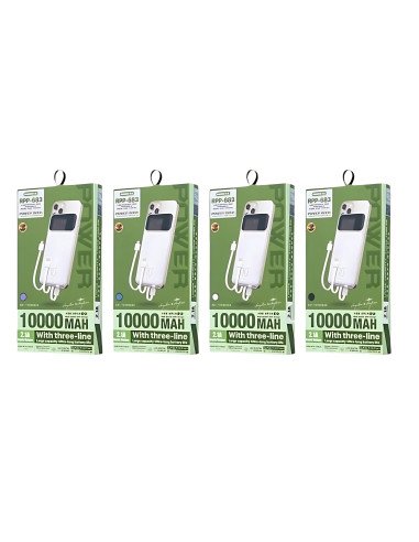 Išorinė baterija (Powerbank) REMAX RPP-683 10000mAh 2.1A su įmontuotu kabeliu ir ekranu, juoda — vaizdas 4