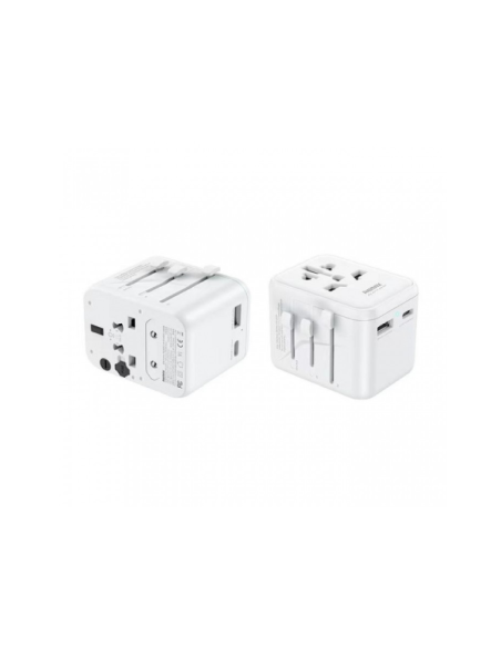Kelioninis sieninis įkroviklis REMAX RP-U23 12W USB + USB-C su universaliais kištukais — vaizdas 3