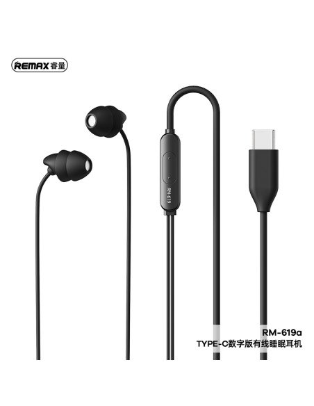 Laidinės miego ausinės REMAX RM-619a su USB Type-C, juoda