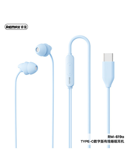 REMAX RM-619a Wired Sleep Earbuds, Type-C, Light Blue