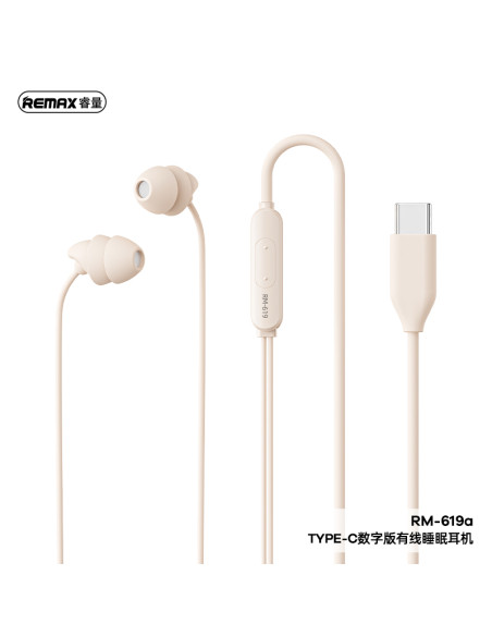 REMAX RM-619a Wired Sleep Earbuds, Type-C, Pink