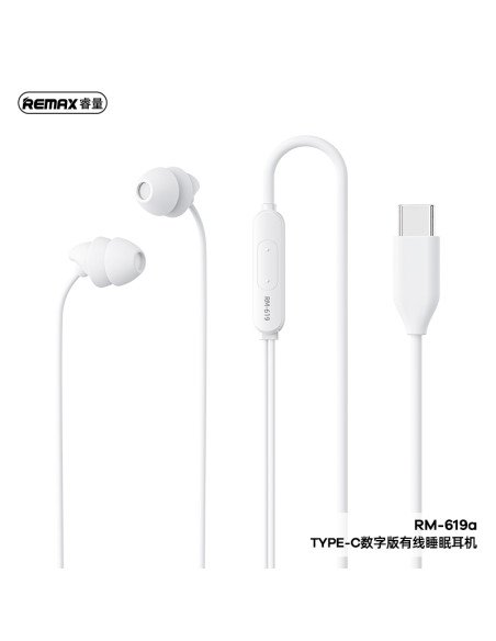 Laidinės miego ausinės REMAX RM-619a su USB Type-C, balta