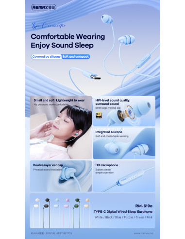 REMAX RM-619i Wired Sleep Earbuds, Iphone, White