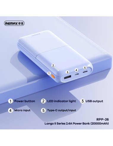 Išorinė baterija (Powerbank) REMAX RPP-26 20000mAh 2.4A 2×USB, juoda — vaizdas 3