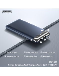 REMAX Power Bank 10000mAh 2.1A 2×USB RPP-625, Grey 2