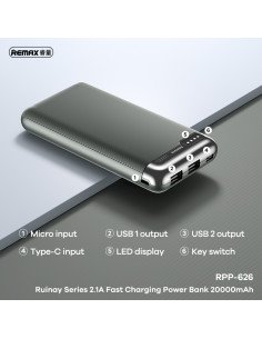 REMAX Power Bank 20000mAh 2.1A Dual USB RPP-626, Navy 2