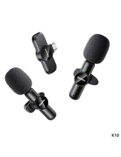 REMAX K10 One-to-Two Live Stream Wireless Microphones (Type-C), Black