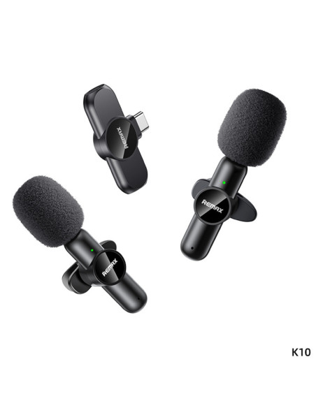 REMAX K10 One-to-Two Live Stream Wireless Microphones (Type-C), Black
