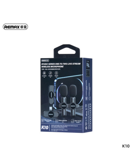 REMAX K10 One-to-Two Live Stream Wireless Microphones (Iphone), Black
