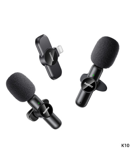 REMAX K10 One-to-Two Live Stream Wireless Microphones (Iphone), Black