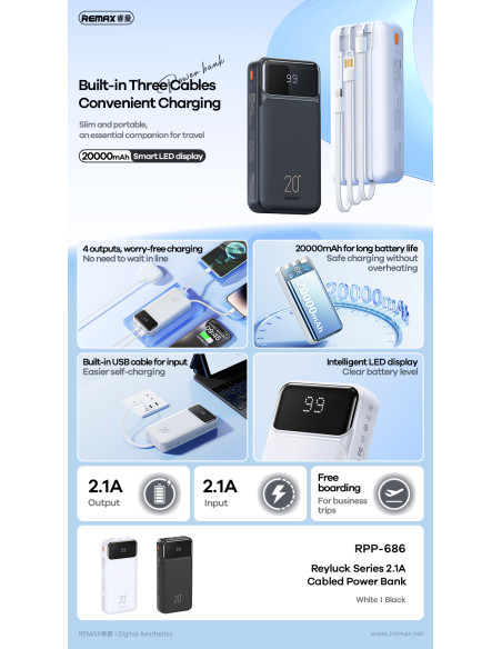 REMAX RPP-686 išorinė baterija - Powerbank 20000mAh, Juoda