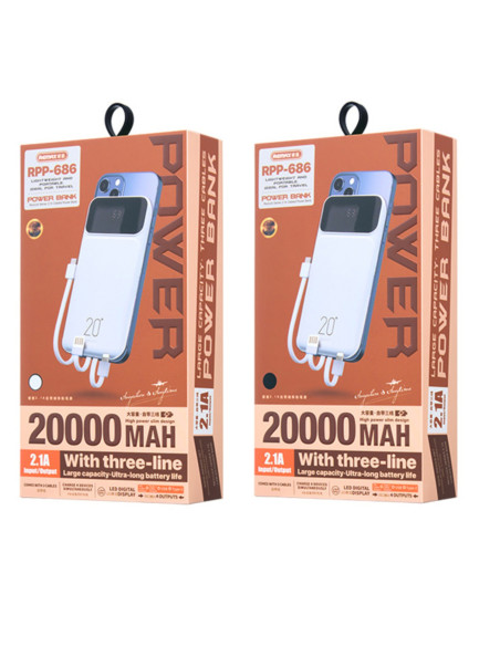 REMAX RPP-686 išorinė baterija - Powerbank 20000mAh, Juoda