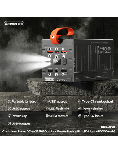 REMAX RPP-609 Outdoor Powerbank with Light...