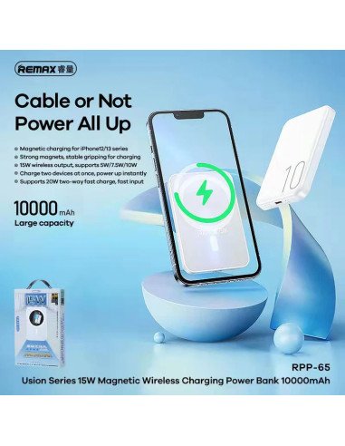 Magnetinė belaidė išorinė baterija (Powerbank) REMAX RPP-65 10000mAh 20W PD + 15W, tamsiai mėlyna — vaizdas 2