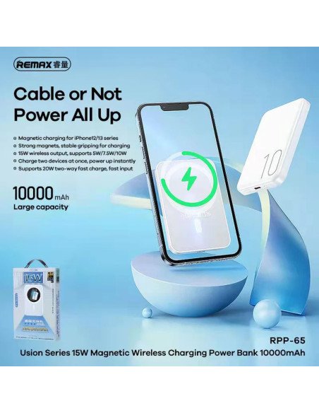 REMAX Magnetic Wireless Power Bank 10000mAh 20W PD + 15W Wireless RPP-65, Navy — view 2