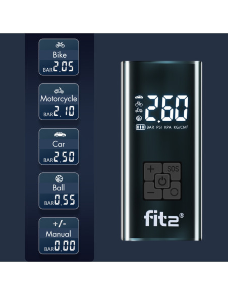 Elektrinė-akumuliatorinė oro pompa FIT2 Bike