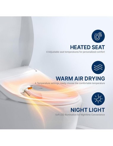 Smart toilet seat with bidet, heated seat and...