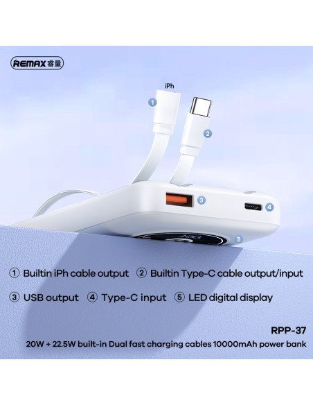 REMAX Power Bank 10000mAh 2.1A 2×USB RPP-37, White — view 4