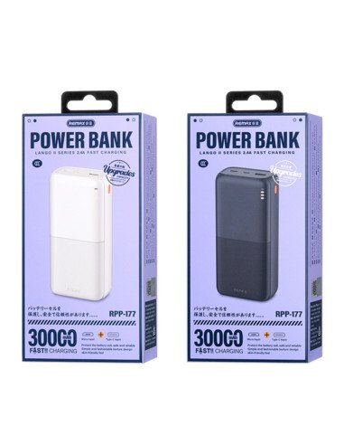 Išorinė baterija (Powerbank) REMAX RPP-177 30000mAh USB ir USB-C išvestys, juoda — vaizdas 3