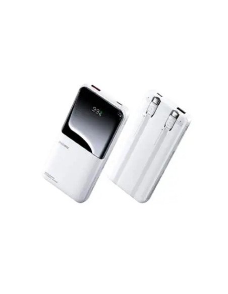 Greito įkrovimo išorinė baterija (Powerbank) REMAX RPP-679 10000mAh su 2 įmontuotais kabeliais, balta