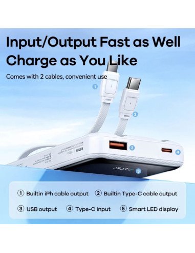 REMAX Fast Charging Power Bank 10000mAh with 2 Built-in Cables RPP-679, White — view 4