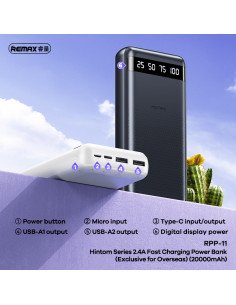 Išorinė baterija (Powerbank) REMAX RPP-11 20000mAh 2.4A USB ir USB-C, juoda 2