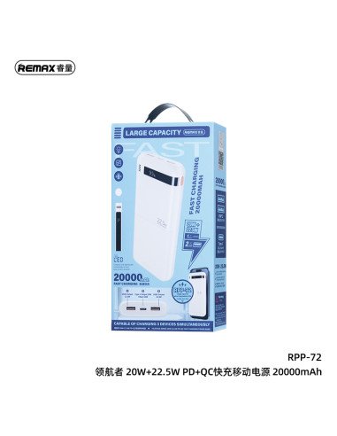 Greito įkrovimo išorinė baterija (Powerbank) REMAX RPP-72 20000mAh 22.5W QC + 20W PD, juoda — vaizdas 3