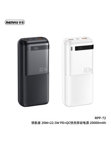 Greito įkrovimo išorinė baterija (Powerbank) REMAX RPP-72 20000mAh 22.5W QC + 20W PD, juoda — vaizdas 2