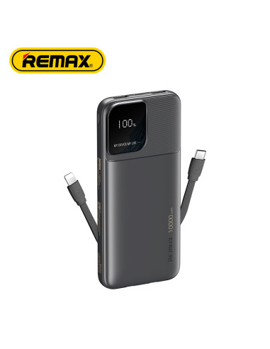 REMAX RPP-657 Power Bank 10000mAh, 2.4A Fast Charging with Built-in Cables, Black