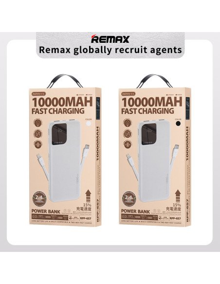 REMAX Power Bank 10000mAh 2.4A with Built-in Cables and Display RPP-657, Black — view 4