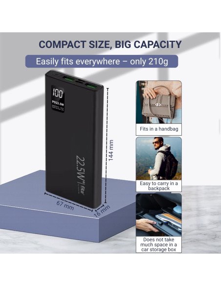 Išorinė baterija - powerbank FIT2 K7, 10000mAh, juoda — vaizdas 5